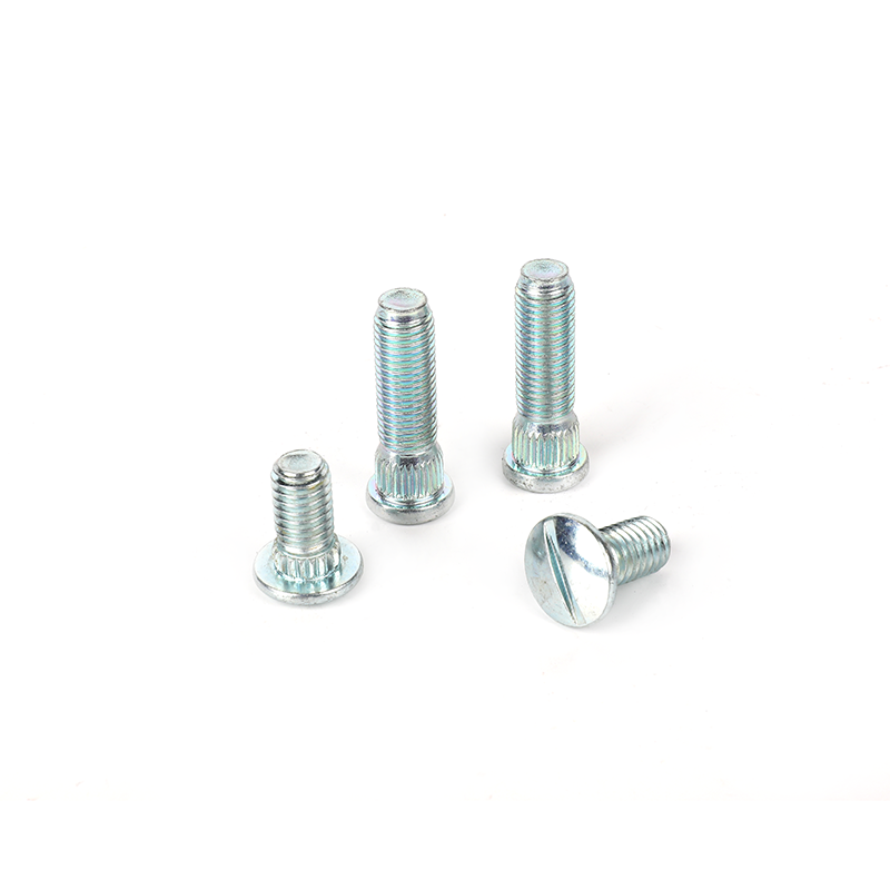 Customized auto parts anti-slip wheel hub screws, bright zinc plated flat head/slotted knurled bolt