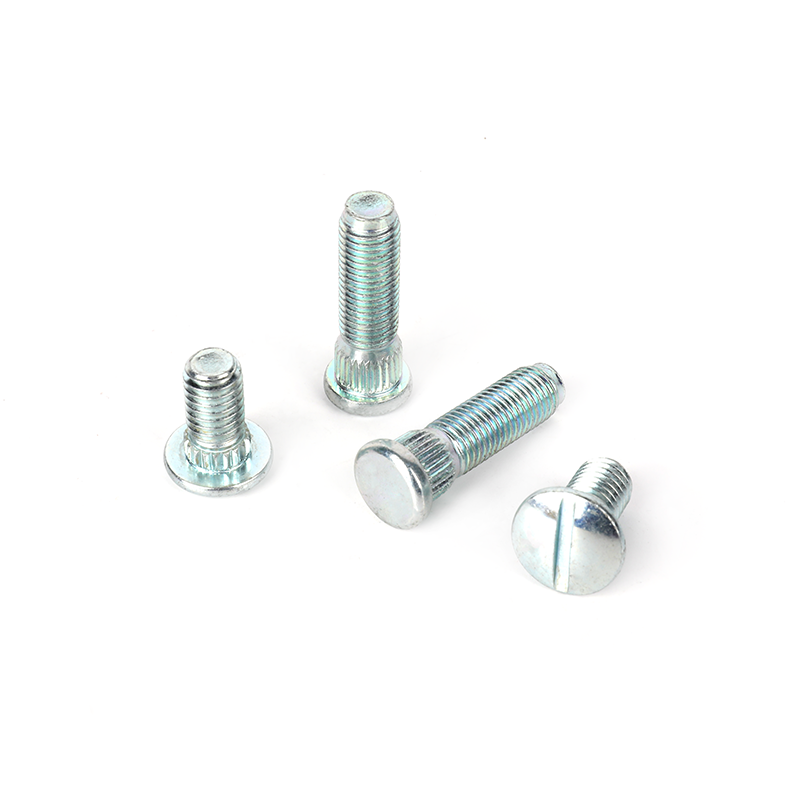 Customized auto parts anti-slip wheel hub screws, bright zinc plated flat head/slotted knurled bolt